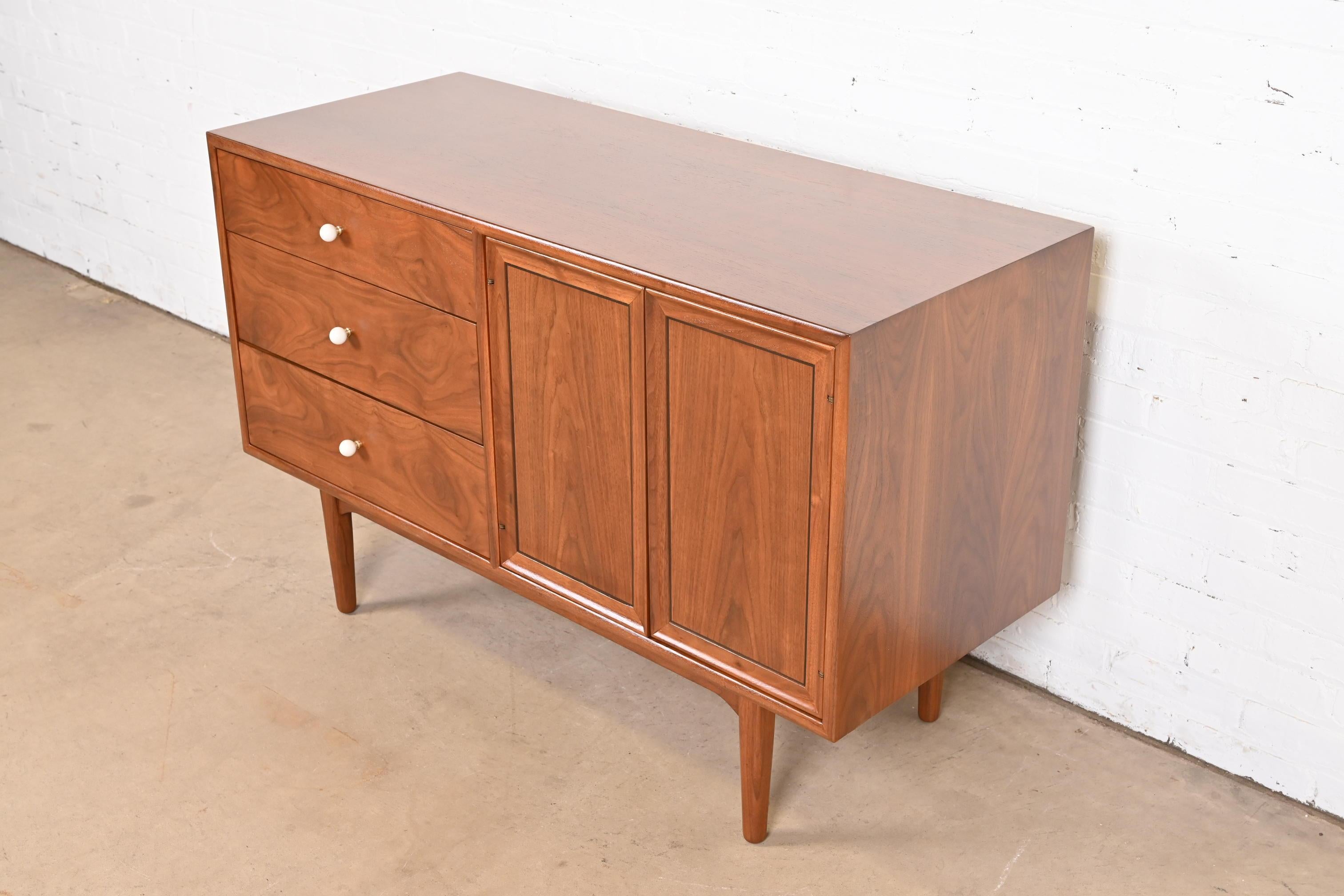 Kipp Stewart for Drexel Declaration Walnut Credenza or Bar Cabinet, Refinished In Good Condition For Sale In South Bend, IN