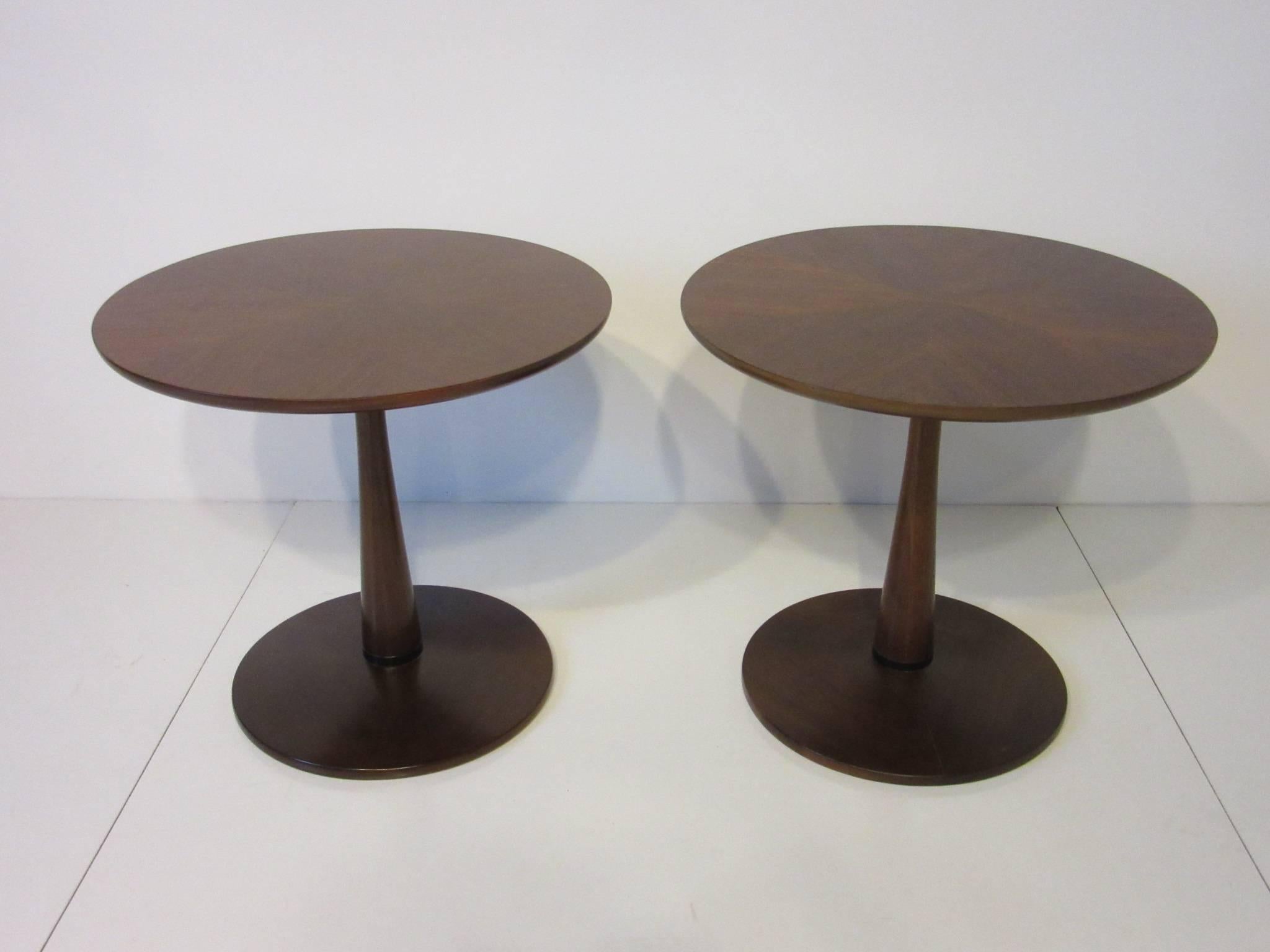Kipp Stewart for Drexel Declaration Walnut Pedestal Side Tables In Excellent Condition In Cincinnati, OH