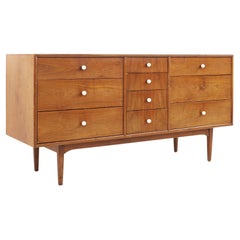 Kipp Stewart for Drexel Mid-Century 10 Drawer Walnut Lowboy Dresser