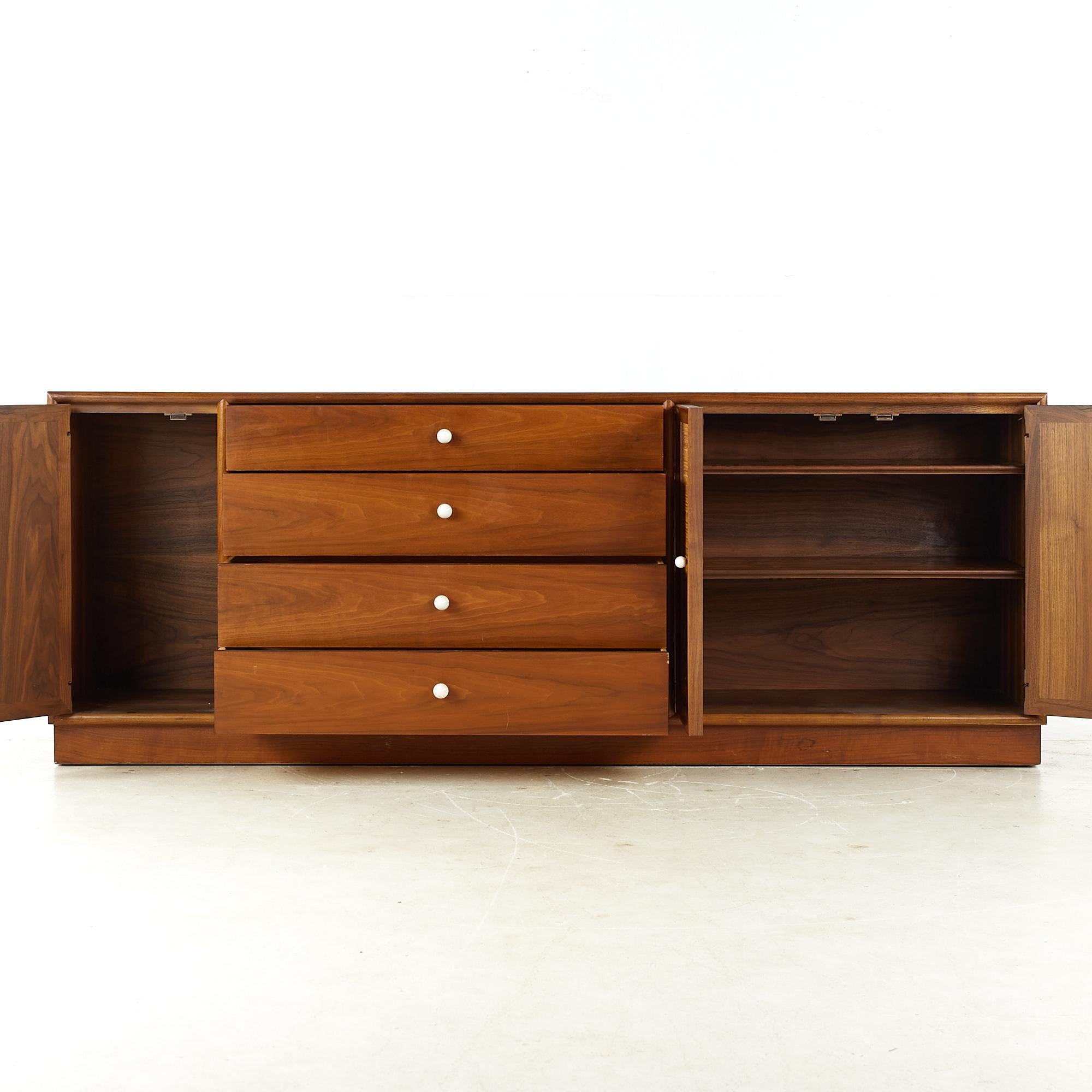 Kipp Stewart for Drexel Mid Century Walnut and Cane Front Buffet and Hutch For Sale 4