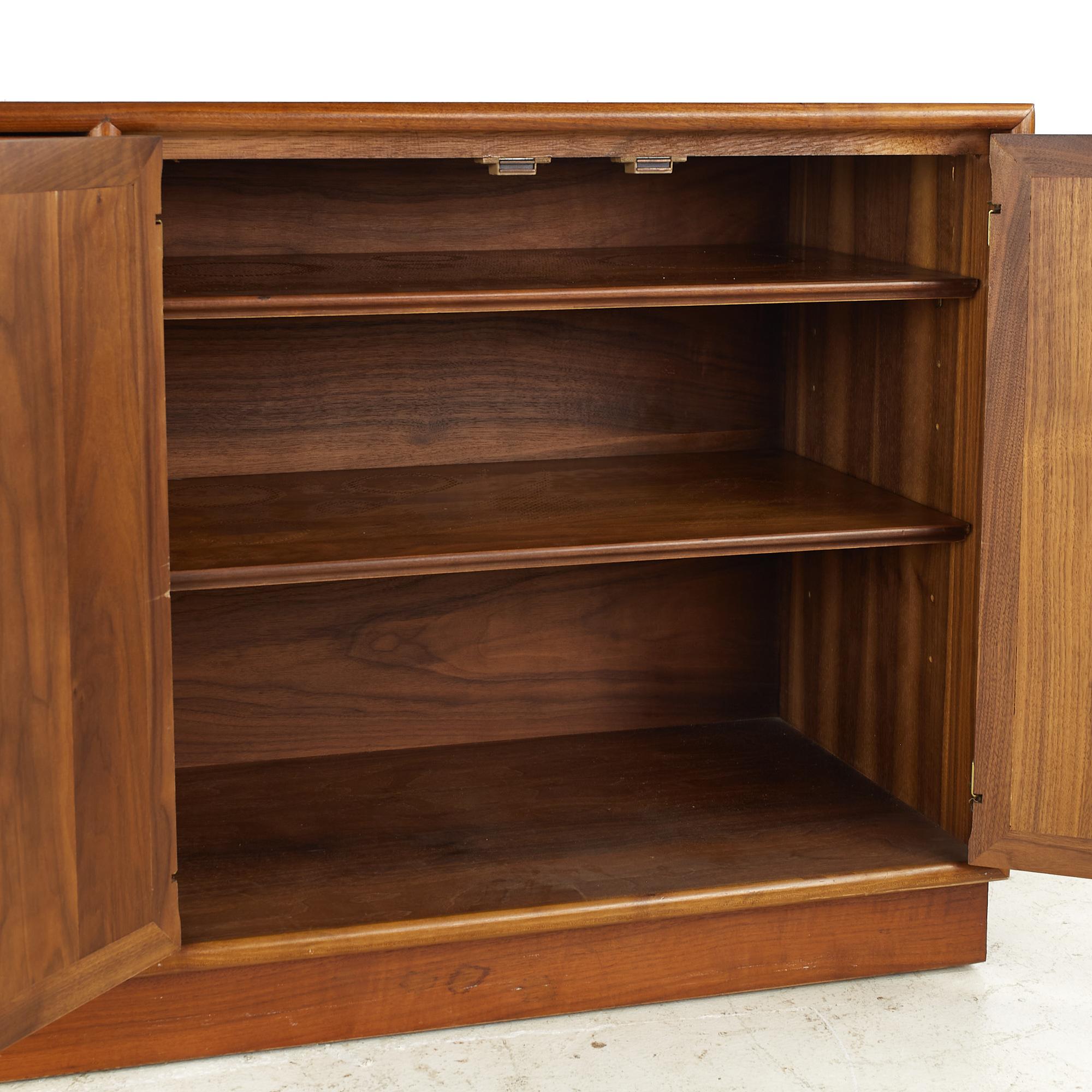 Kipp Stewart for Drexel Mid Century Walnut and Cane Front Buffet and Hutch For Sale 5