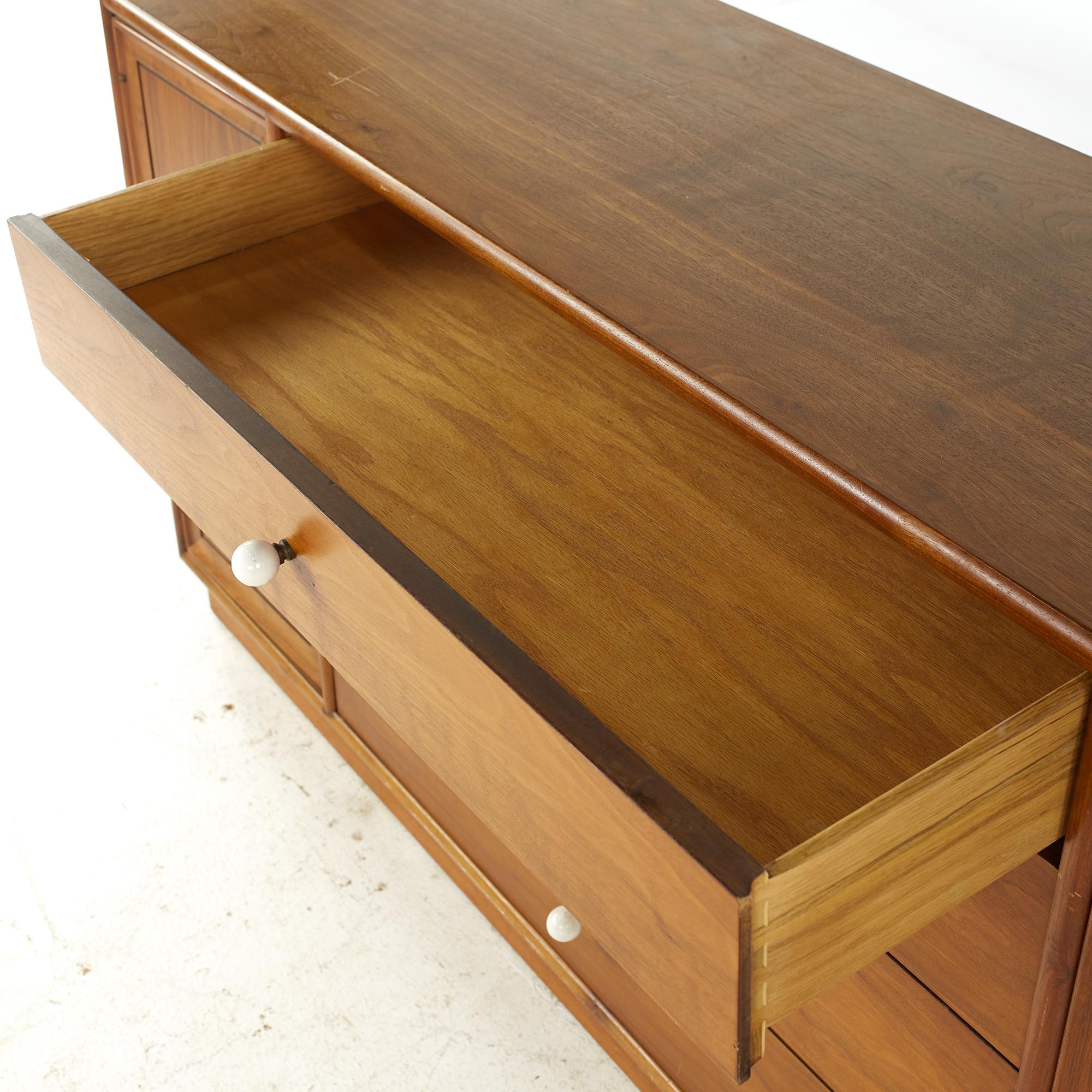 Kipp Stewart for Drexel Mid Century Walnut and Cane Front Buffet and Hutch For Sale 7