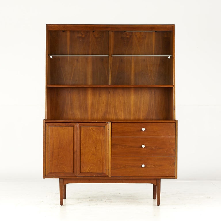 Kipp Stewart for Drexel Mid Century Walnut China Hutch For Sale at 1stDibs