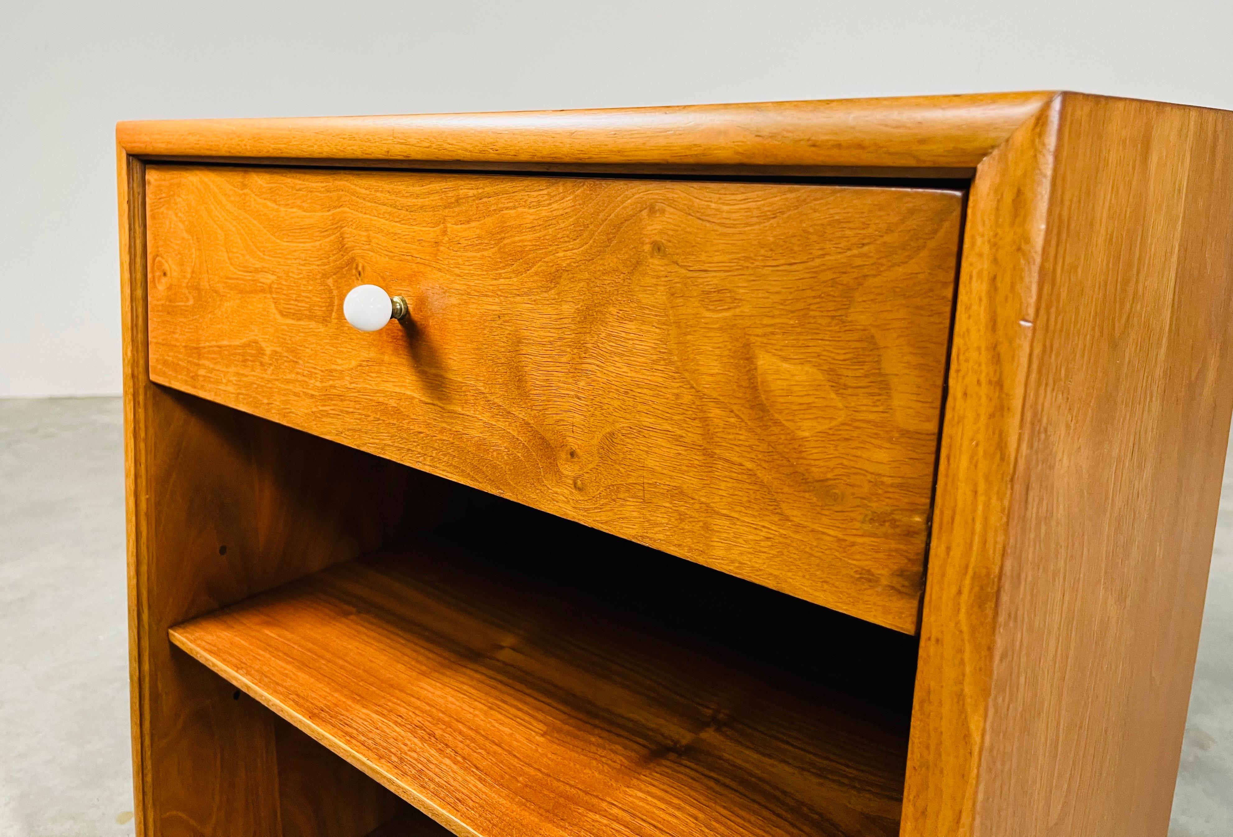 Brass Kipp Stewart for Drexel Mid Century Walnut Nightstand