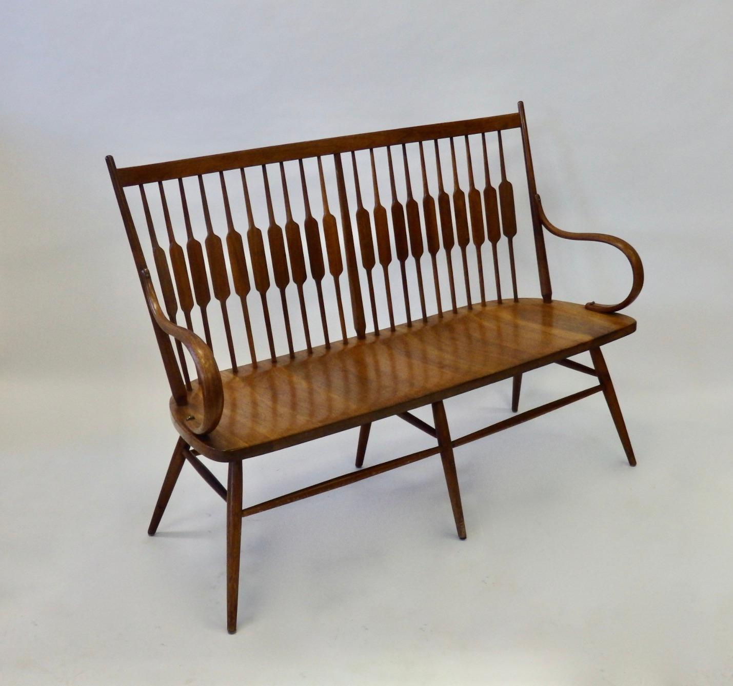 American Colonial Kipp Stewart for Drexel Modernist Slat Back Bench or Settee with Steam Bent Arms