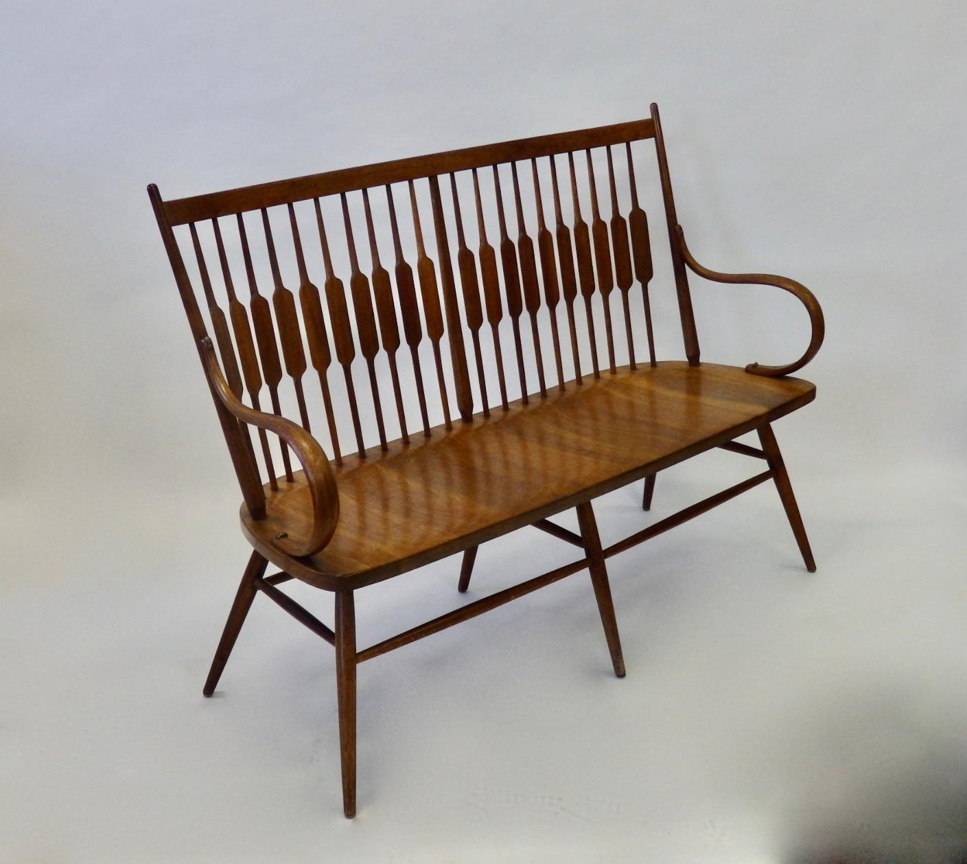 American Kipp Stewart for Drexel Modernist Slat Back Bench or Settee with Steam Bent Arms
