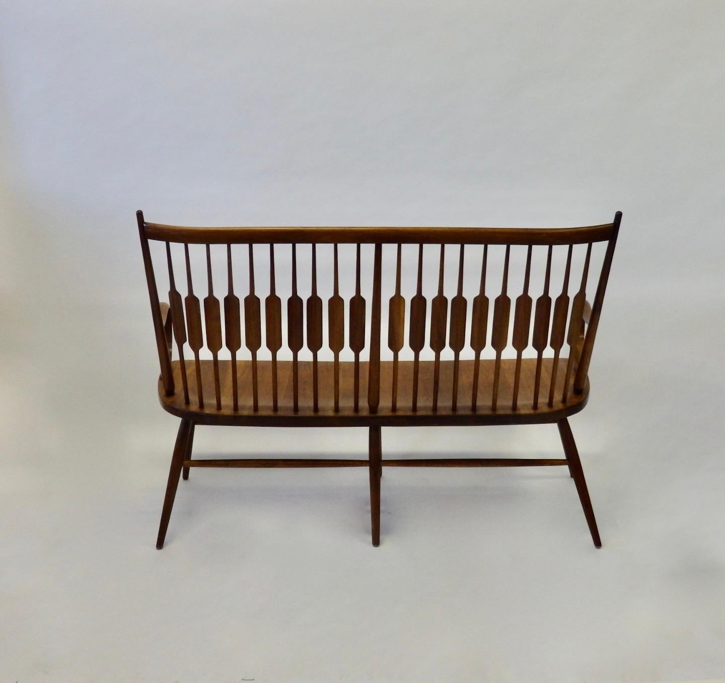 Kipp Stewart for Drexel Modernist Slat Back Bench or Settee with Steam Bent Arms In Good Condition In Ferndale, MI