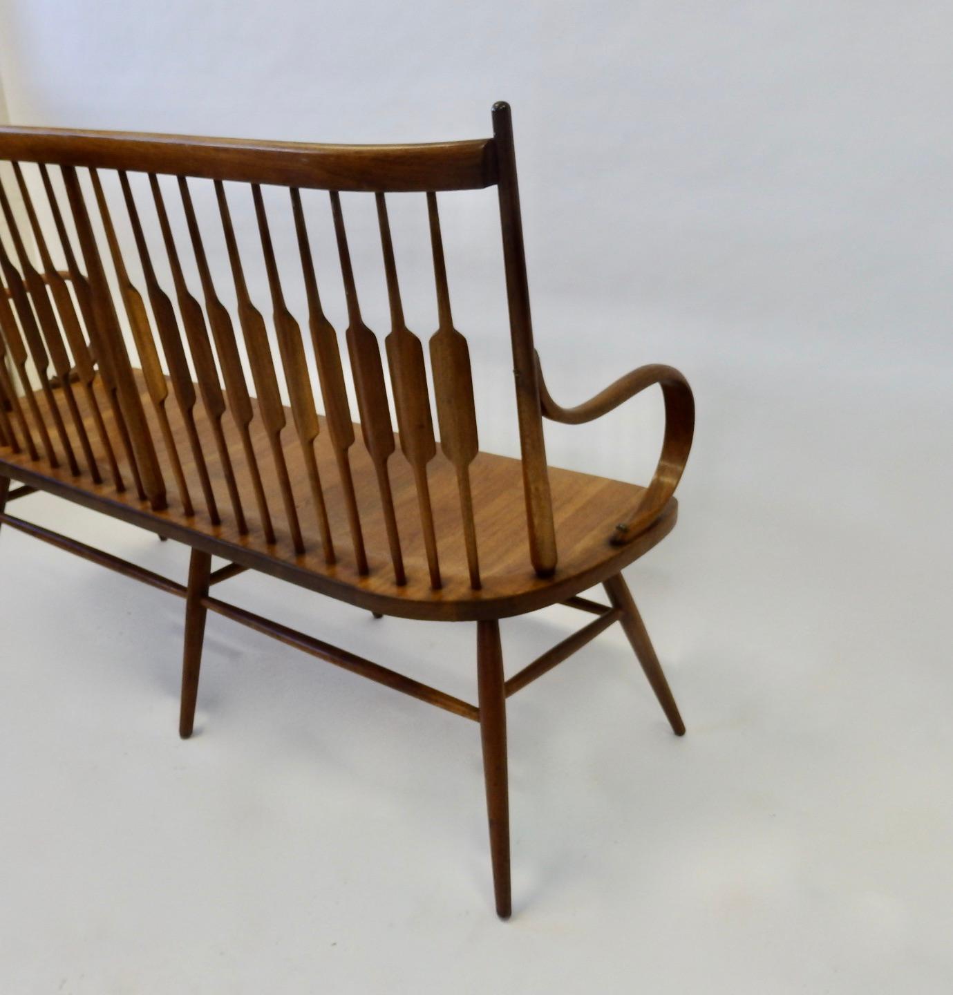 Maple Kipp Stewart for Drexel Modernist Slat Back Bench or Settee with Steam Bent Arms