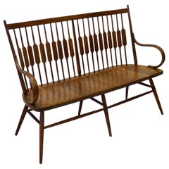 Kipp Stewart for Drexel Modernist Slat Back Bench or Settee with Steam Bent Arms