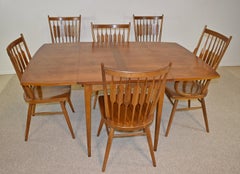 Kipp Stewart for Drexel Walnut Declaration Dining Table & 6 "Centennial" Chairs