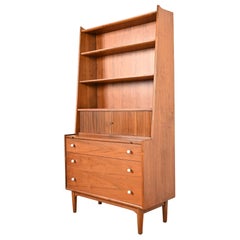 Kipp Stewart for Drexel Walnut Tambour Door Secretary Desk with Bookcase, 1966
