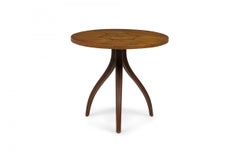 Kipp Stewart for Drexel Wooden Inlay Hexagon Circular Tripod End / Side Table