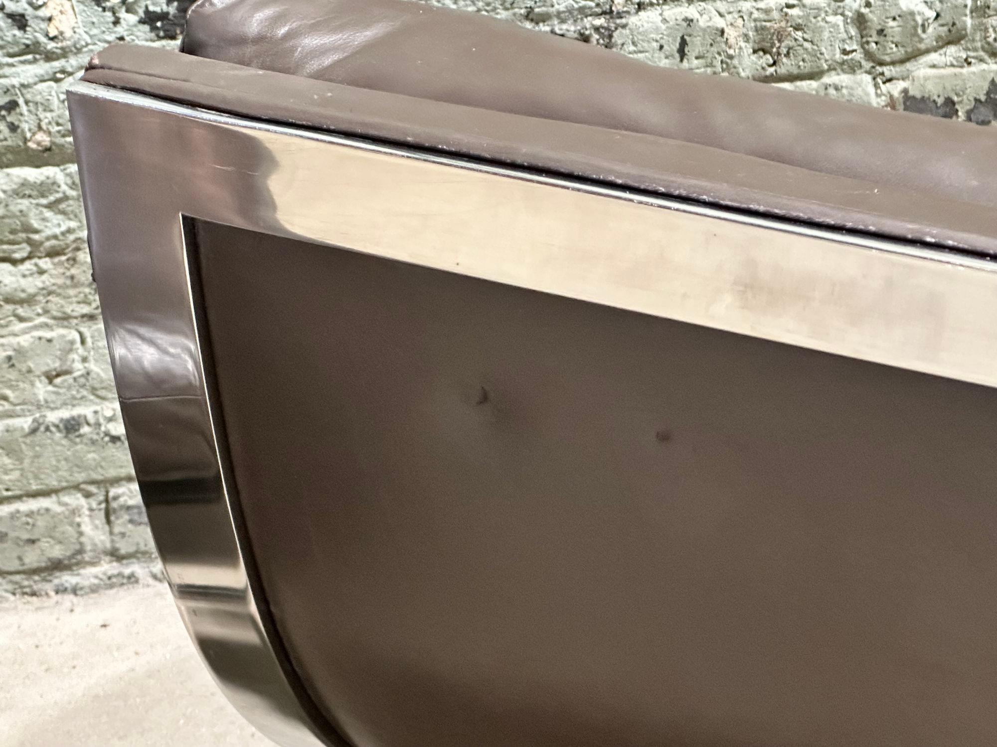 Late 20th Century Kipp Stewart Leather/Stainless Steel Lounge Chair Ottoman by Directional, 1970 For Sale