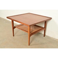 Kipp Stewart Mid-Century Modern Walnut and Cane Two-Tier Coffee Table, 1961