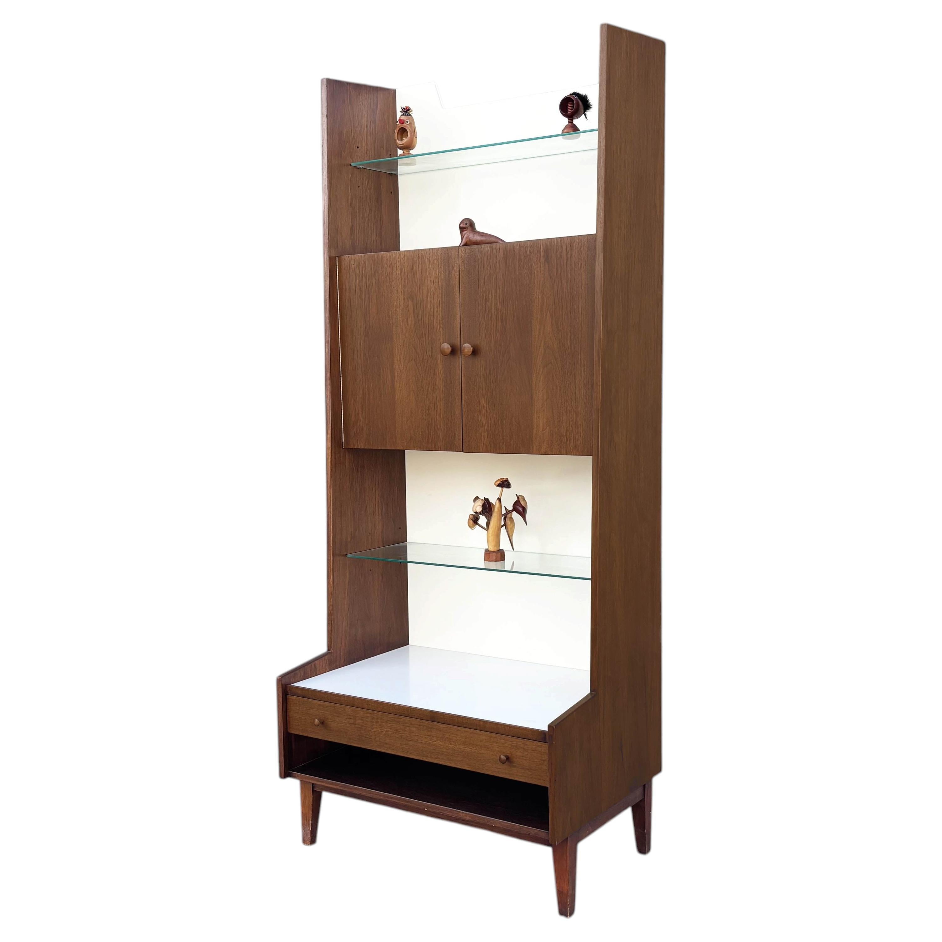 Kipp Stewart Mid-Century Walnut Display Cabinet with Glass Shelves, 1960s For Sale