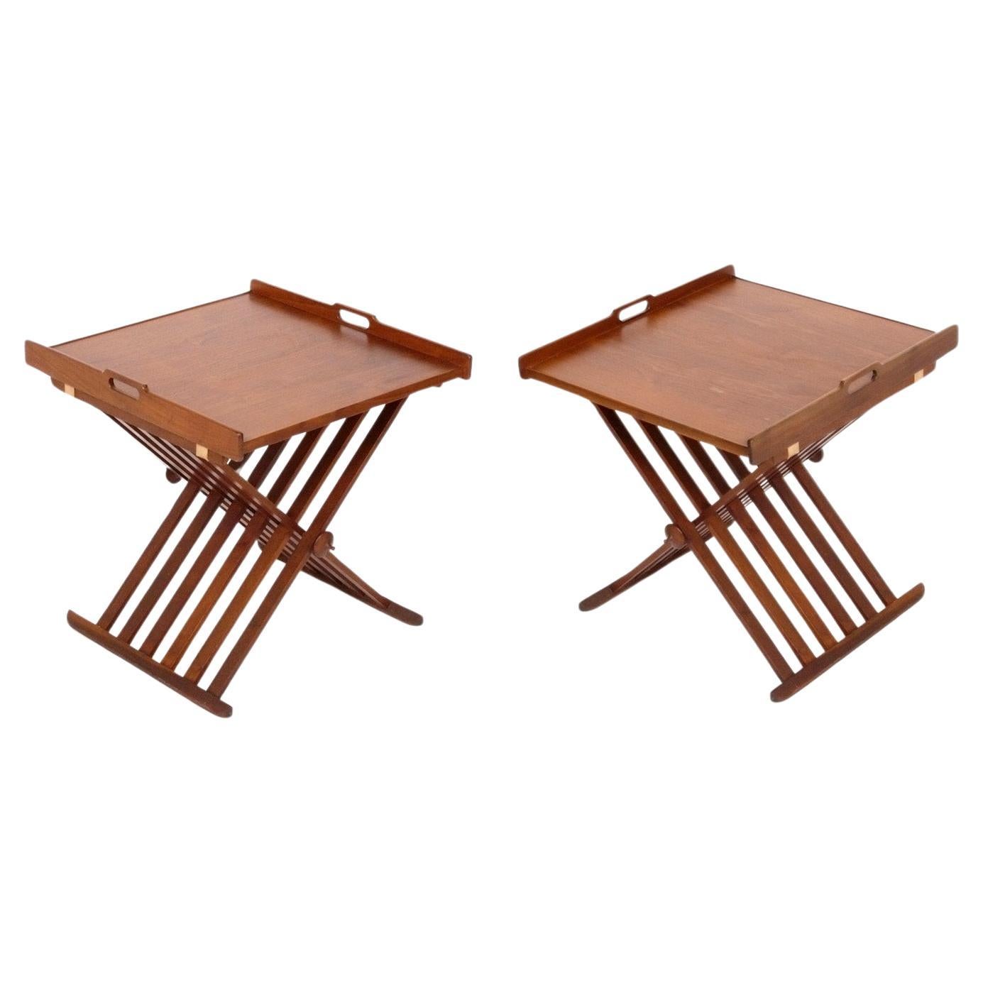 Kipp Stewart Pair Folding Campaign Style Tray Tables Mid Century Modern Drexel For Sale