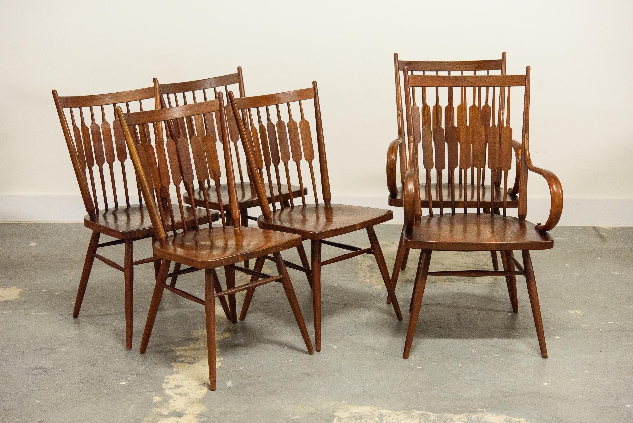 Walnut Kipp Stewart Set of Six Centennial Dining Chairs for Drexel, 1950s, Signed