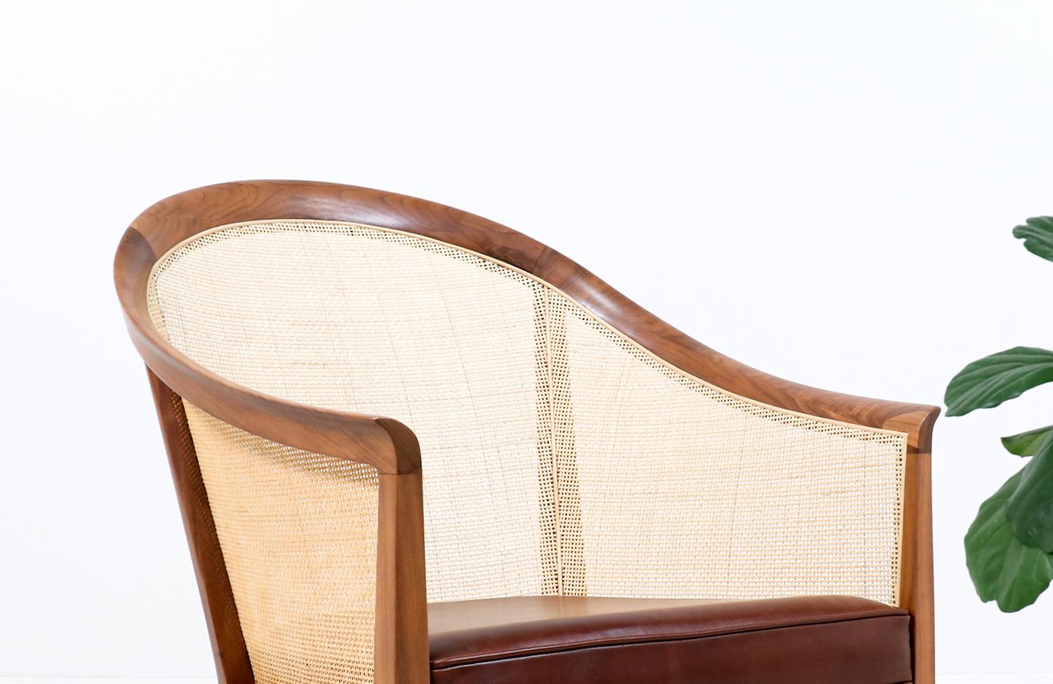 Mid-20th Century  Expertly Restored - Kipp Stewart Walnut & Cane Lounge Chair for Directional 