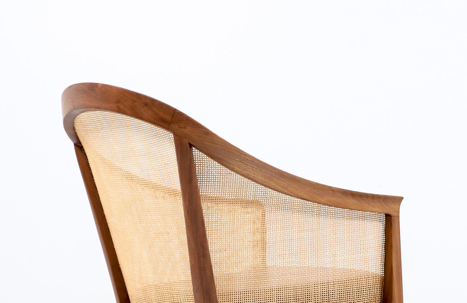 Leather  Expertly Restored - Kipp Stewart Walnut & Cane Lounge Chair for Directional 