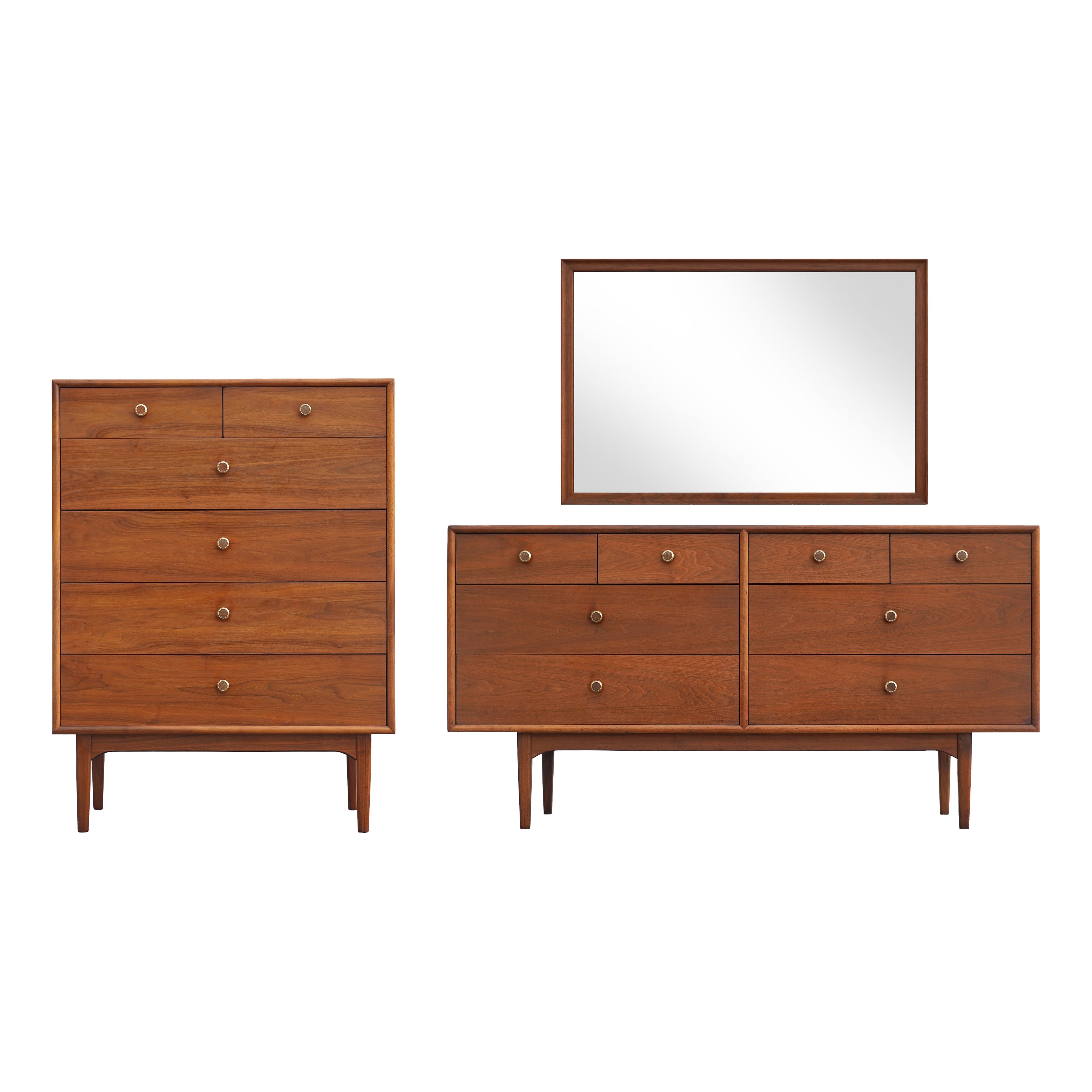Kipp Stweard Drexel 
Declaration
 Walnut 
Brass Tall 
Long Dresser with Mirror im Angebot
