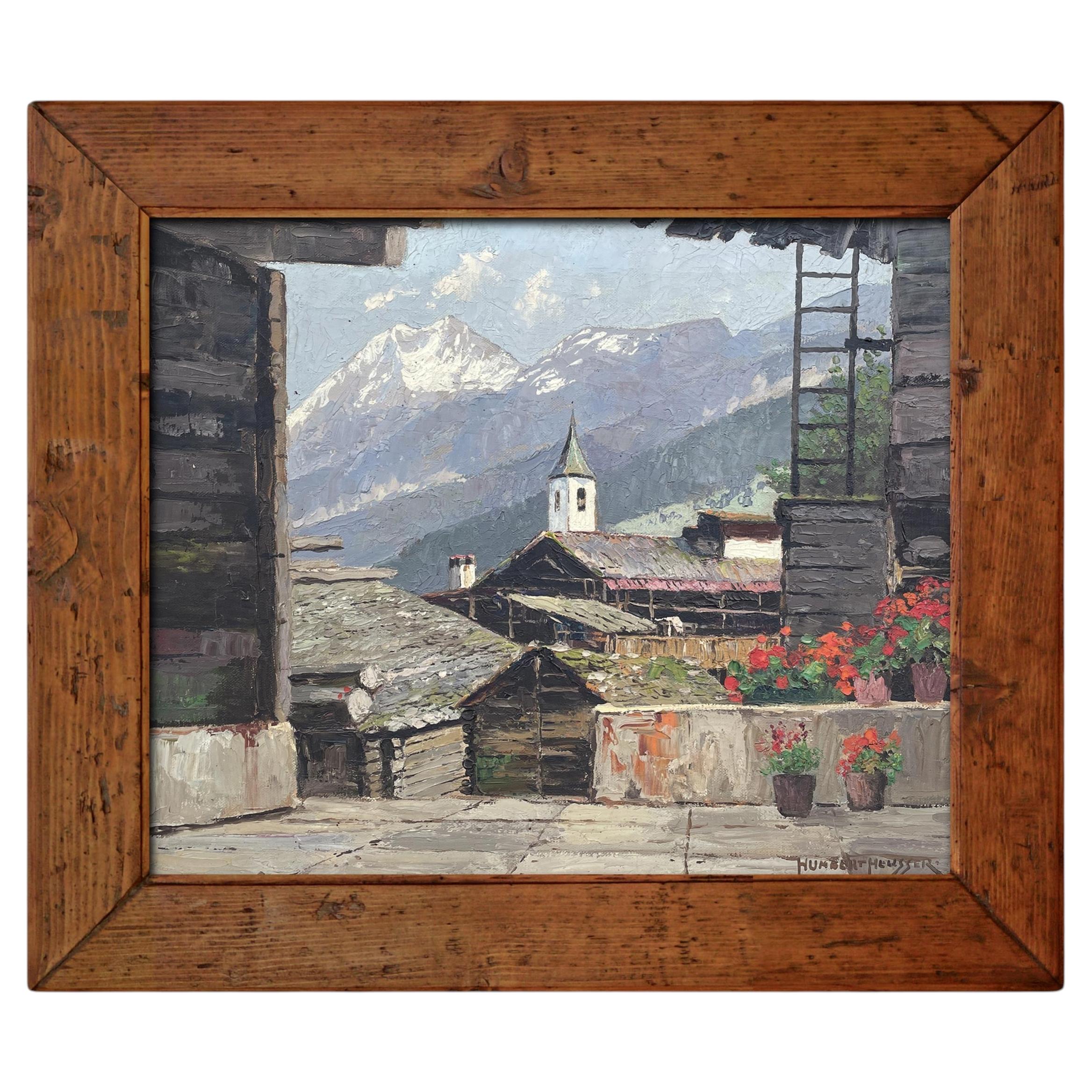 Kippel and the Bietschhorn Oil on Canvas Swiss Alps