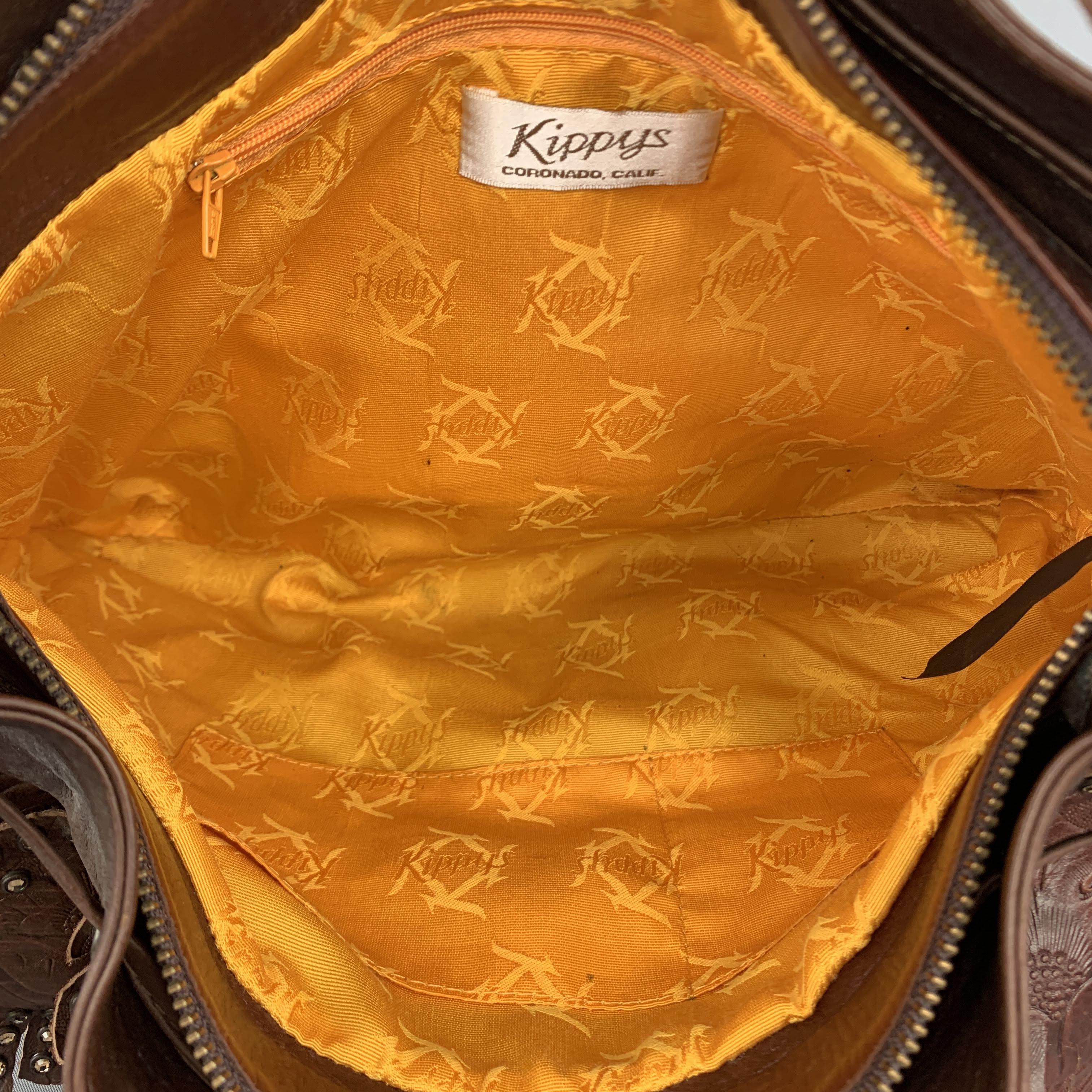 KIPPYS Brown Embossed Leather Rhinestones Western Handbag 2