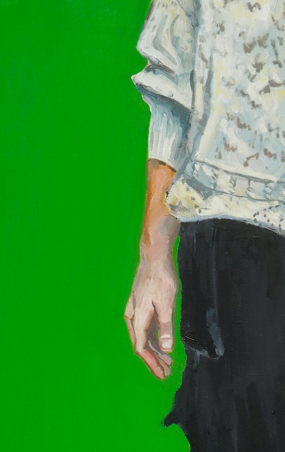 Art Oil on Canvas - Bright Colors, Male - Ant's Figure - Ironic - 2020s - Vert Animal Painting par Kipras Cerniauskas