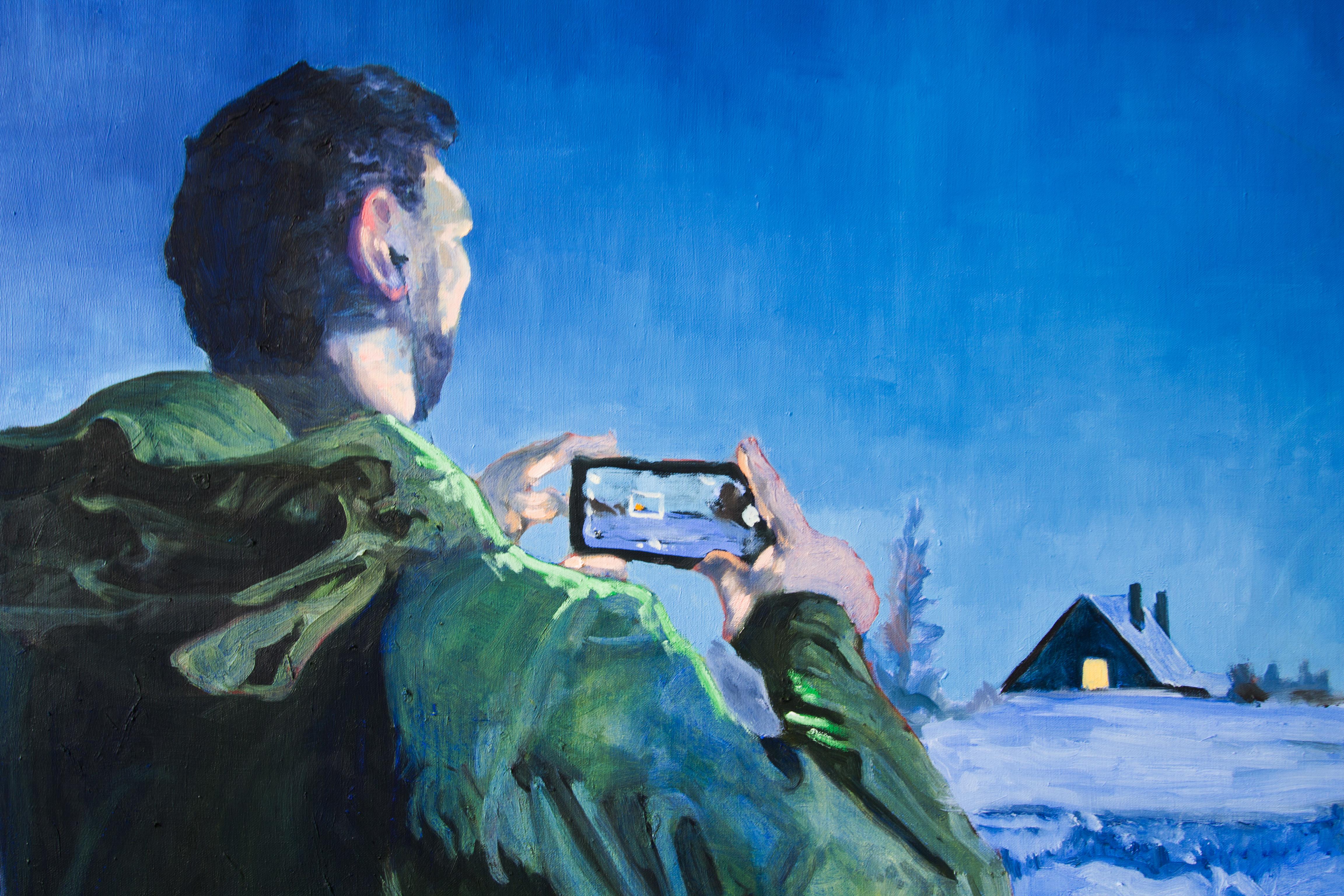 Information Age Landscape - Wald, Dekameron inspiriert, Öl, 2020er Jahre – Painting von Kipras Cerniauskas