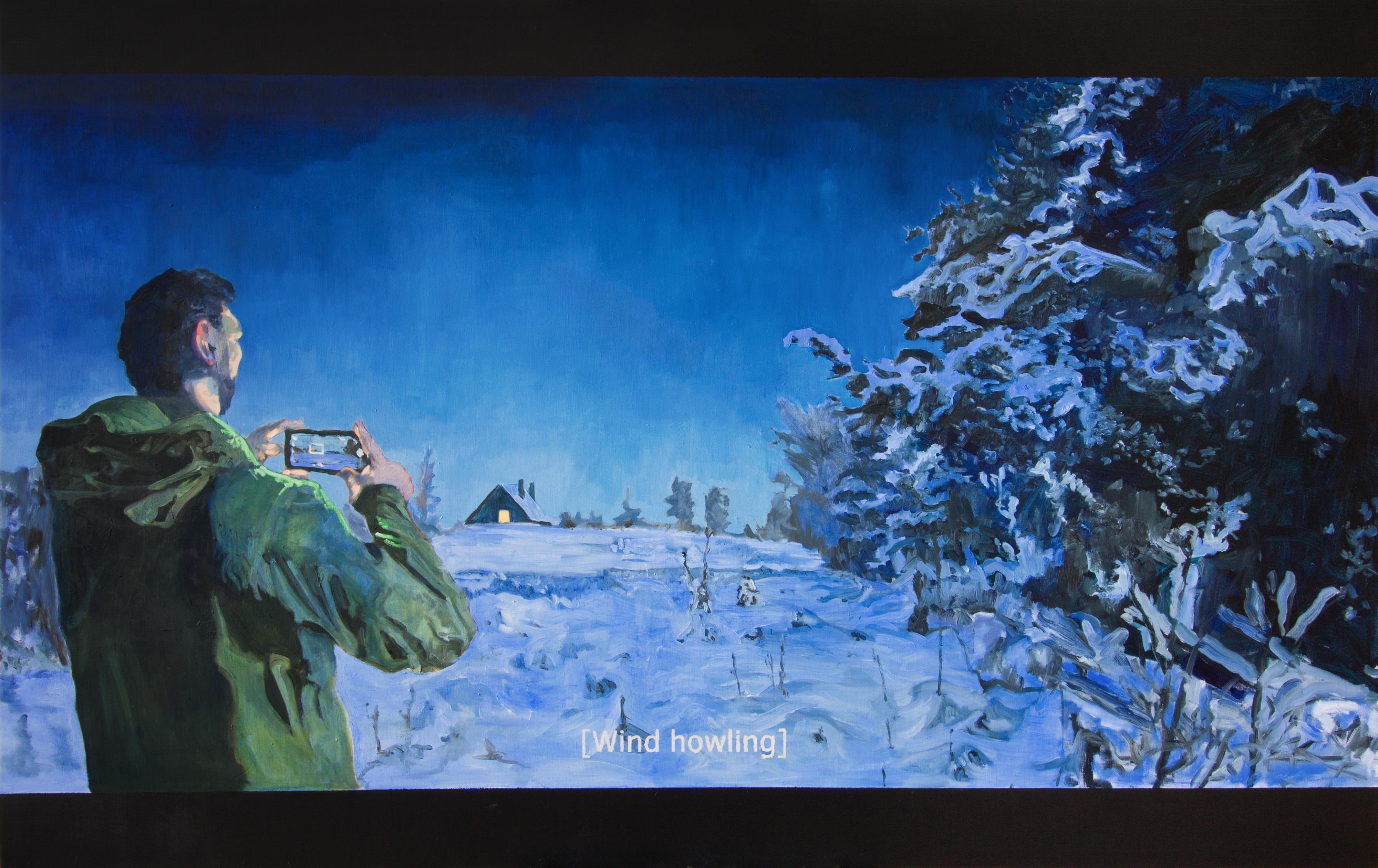Kipras Cerniauskas Figurative Painting – Information Age Landscape - Wald, Dekameron inspiriert, Öl, 2020er Jahre