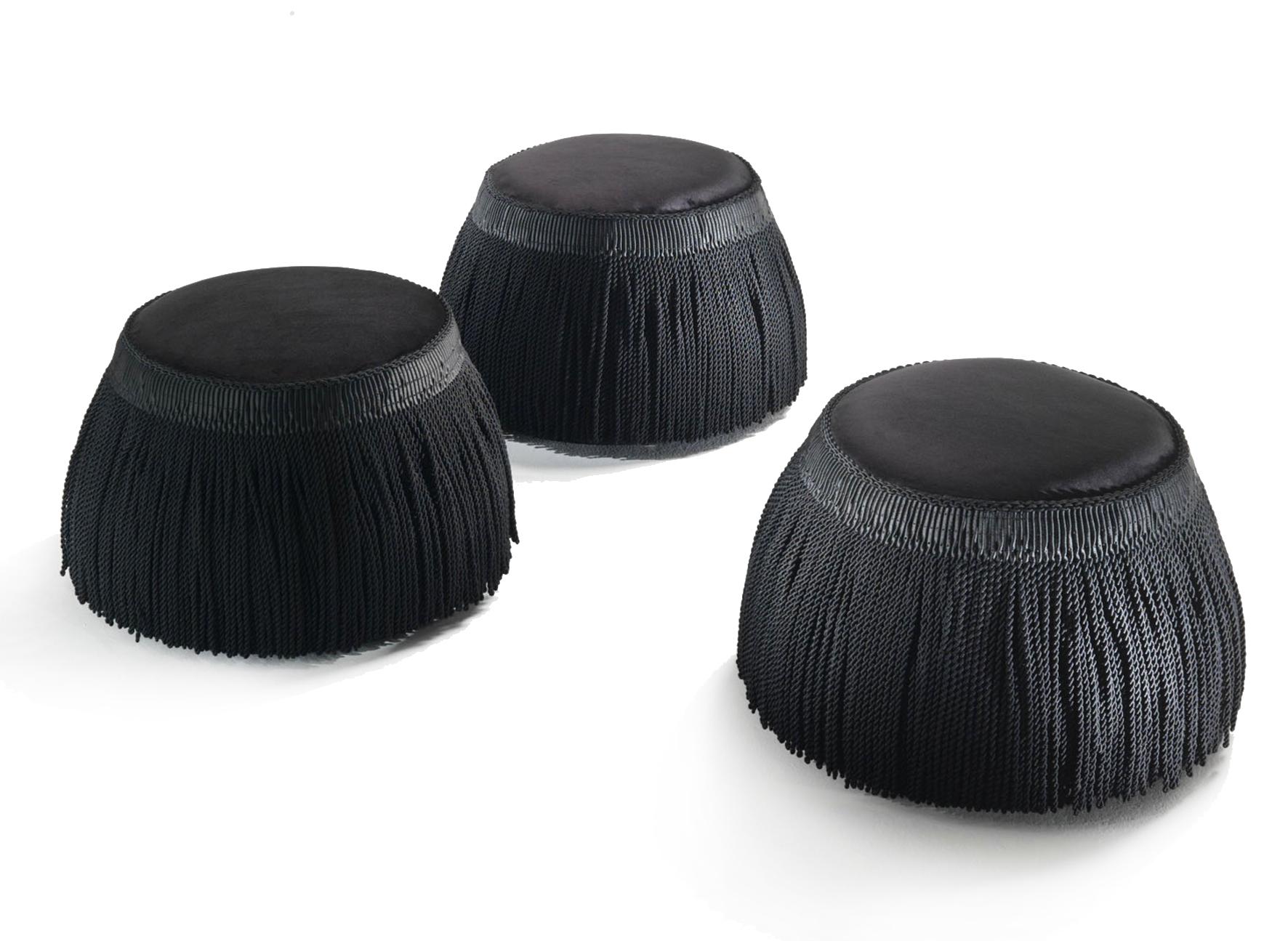 Contemporary KIR ROYAL/P Pouf with Green Fringes and Velvet  For Sale