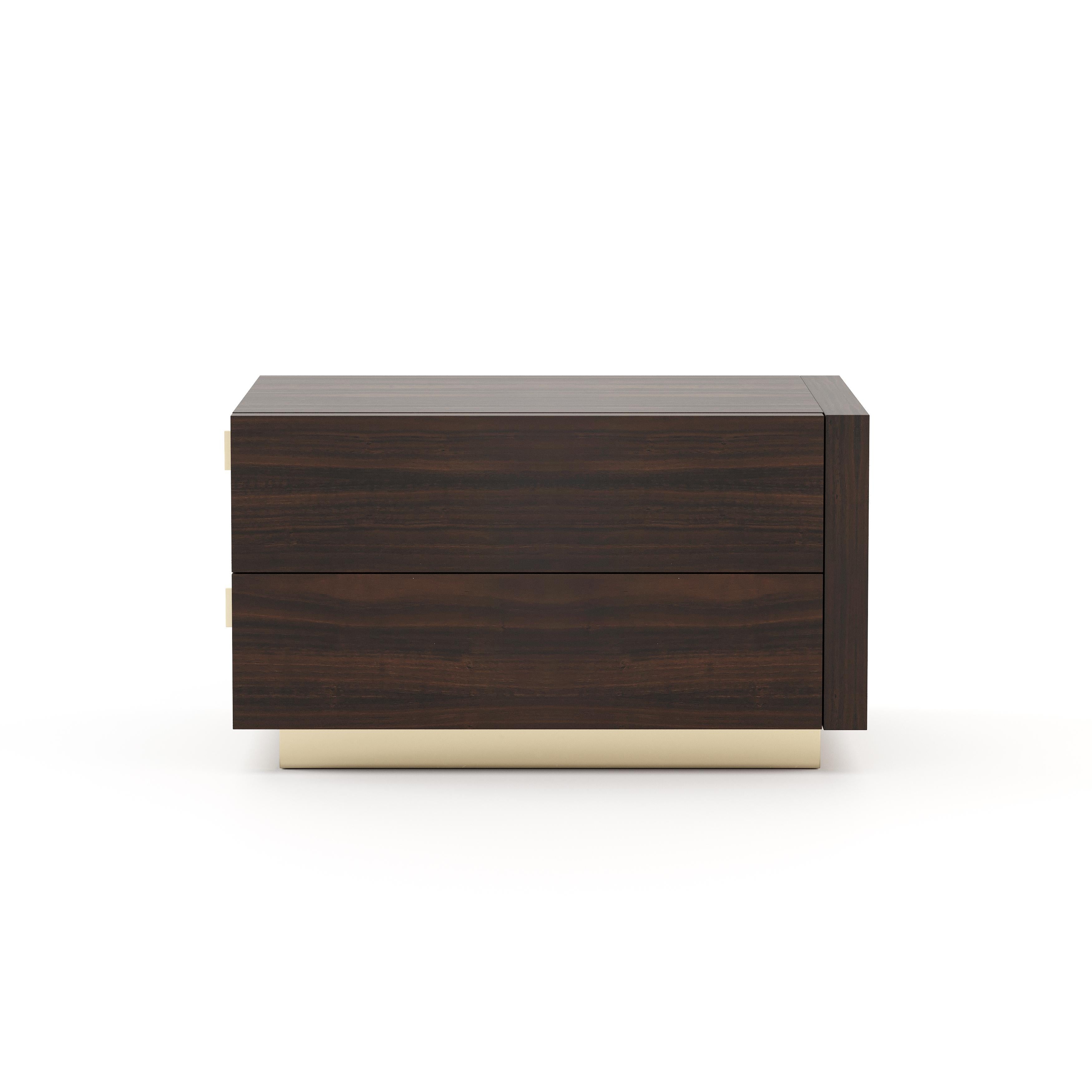 Kira bedside table by Laskasas is the regal piece to stand beside a luxurious bed. This nightstand in smooth wood features two soft-close drawers and a beautiful custom-made metal base.

* Available in different finishes.
** Also available with