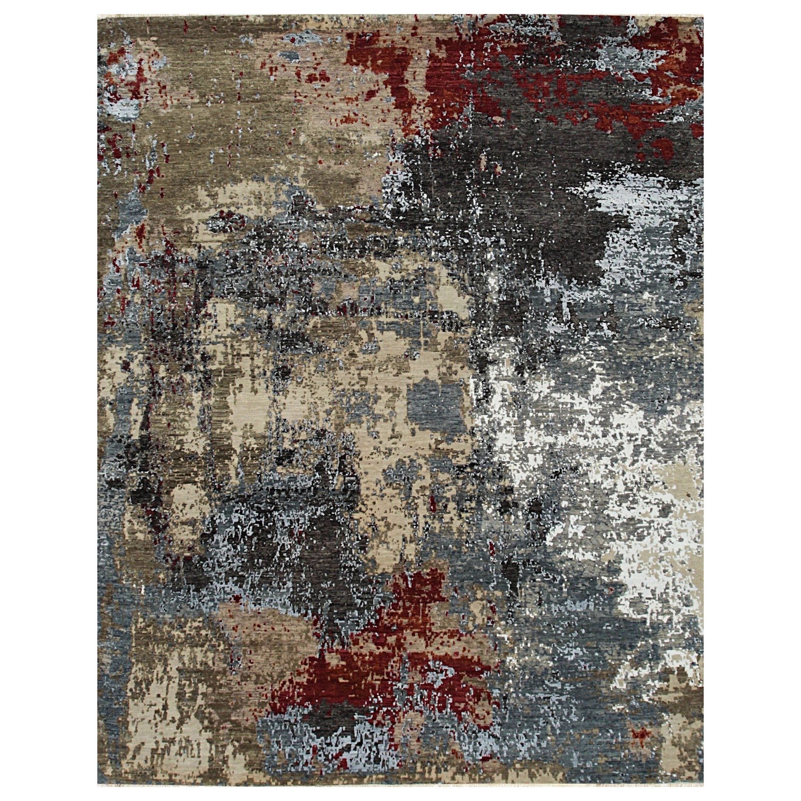 Kira Sophie Gray Hand-Knotted Wool Rug Carpet, Abstract Contemporary Design