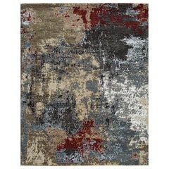Kira Sophie Gray Hand-Knotted Wool Rug Carpet, Abstract Contemporary Design