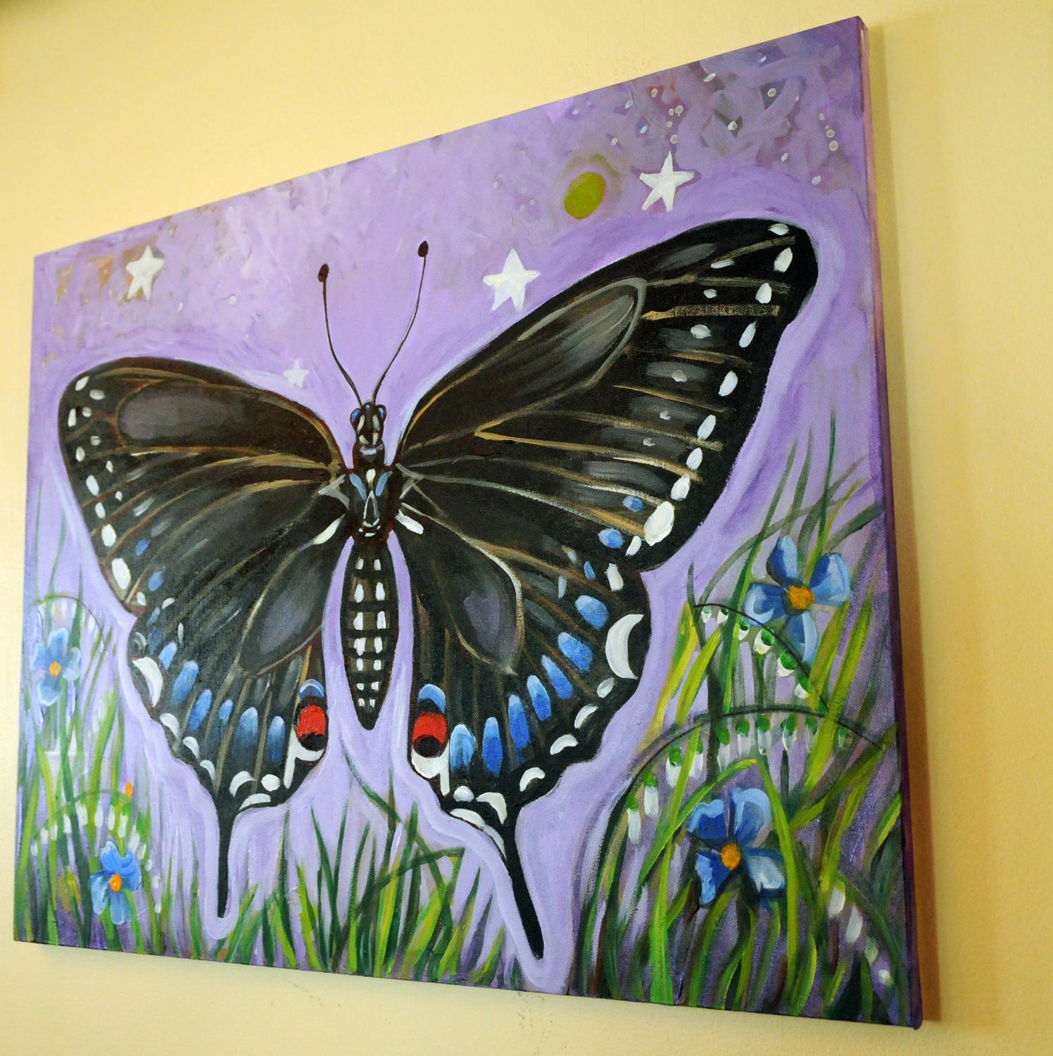 Farfalla nera, dipinto originale - Painting di Kira Yustak