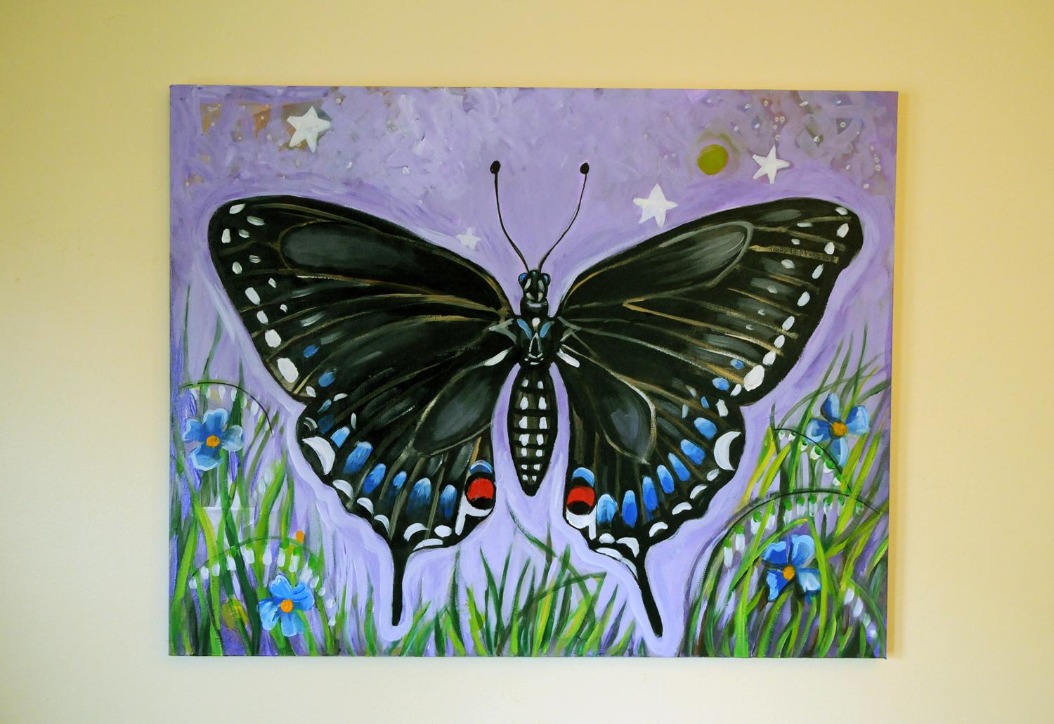 Farfalla nera, dipinto originale - Painting Contemporaneo di Kira Yustak