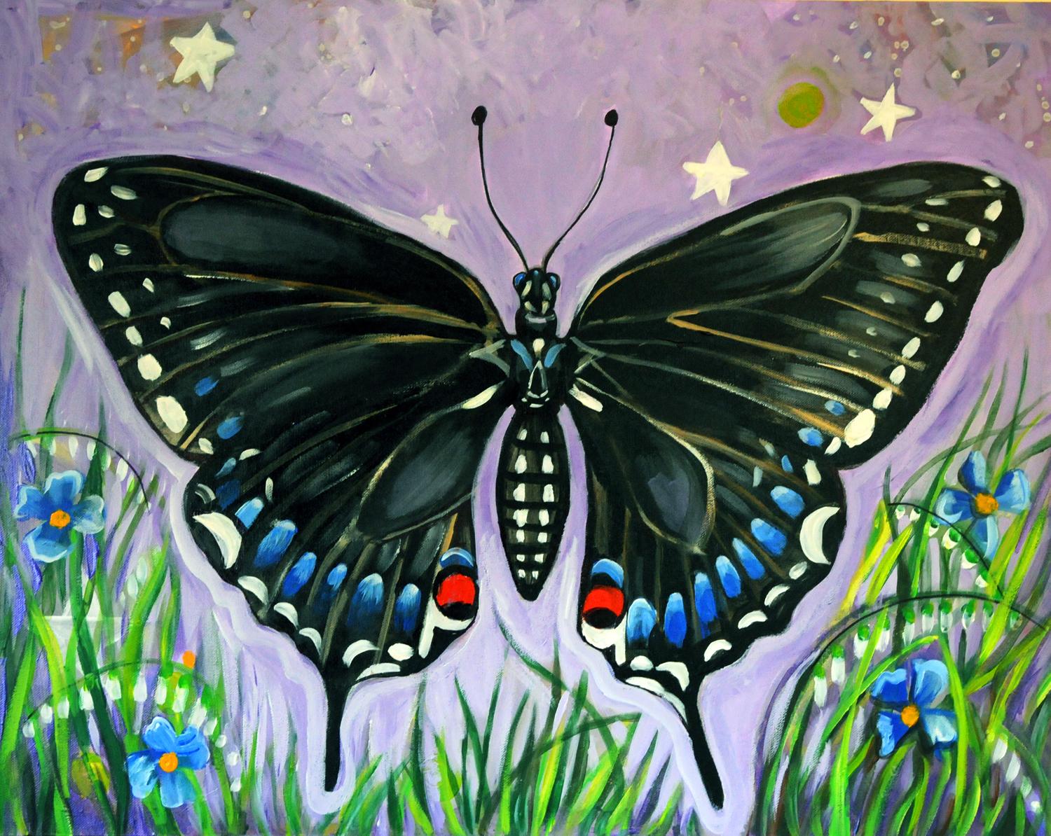 Kira Yustak Animal Painting - Black Butterfly, Original Painting