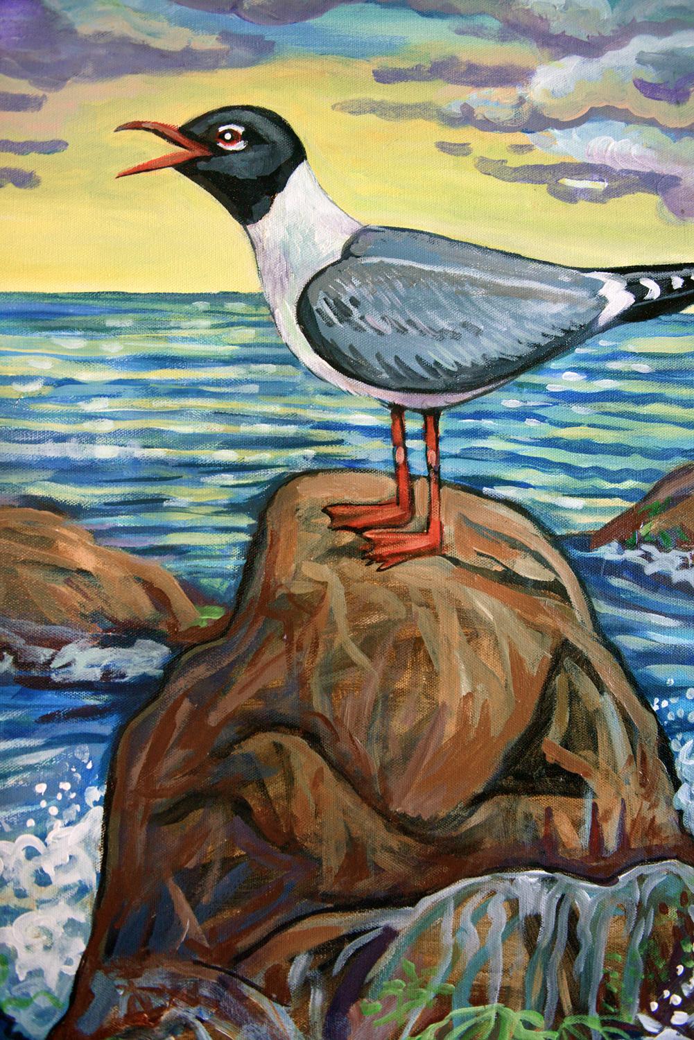 Gaviota Risueña, Pintura Original - Animal Painting Gris de Kira Yustak