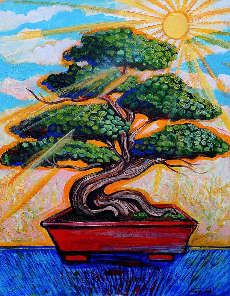 Kira Yustak - Morning Sun Bonsai, Original Painting For Sale at 1stDibs