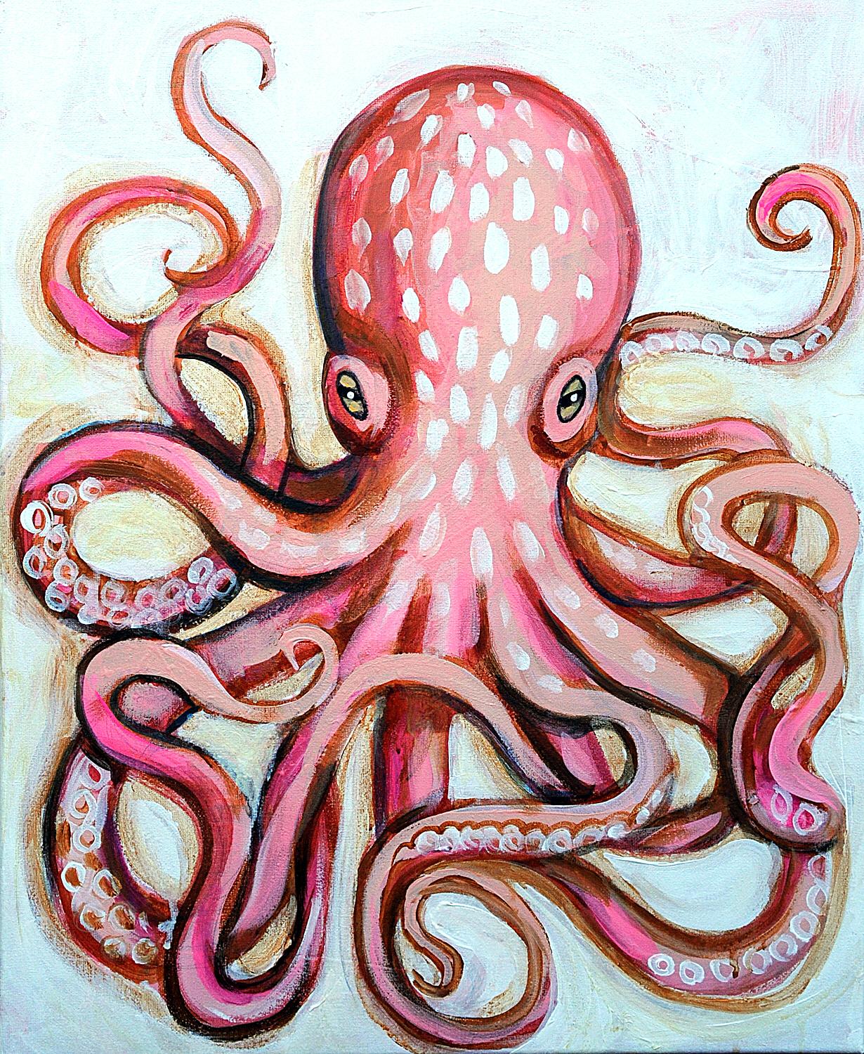 Pale Octopus, Original Painting - Art by Kira Yustak