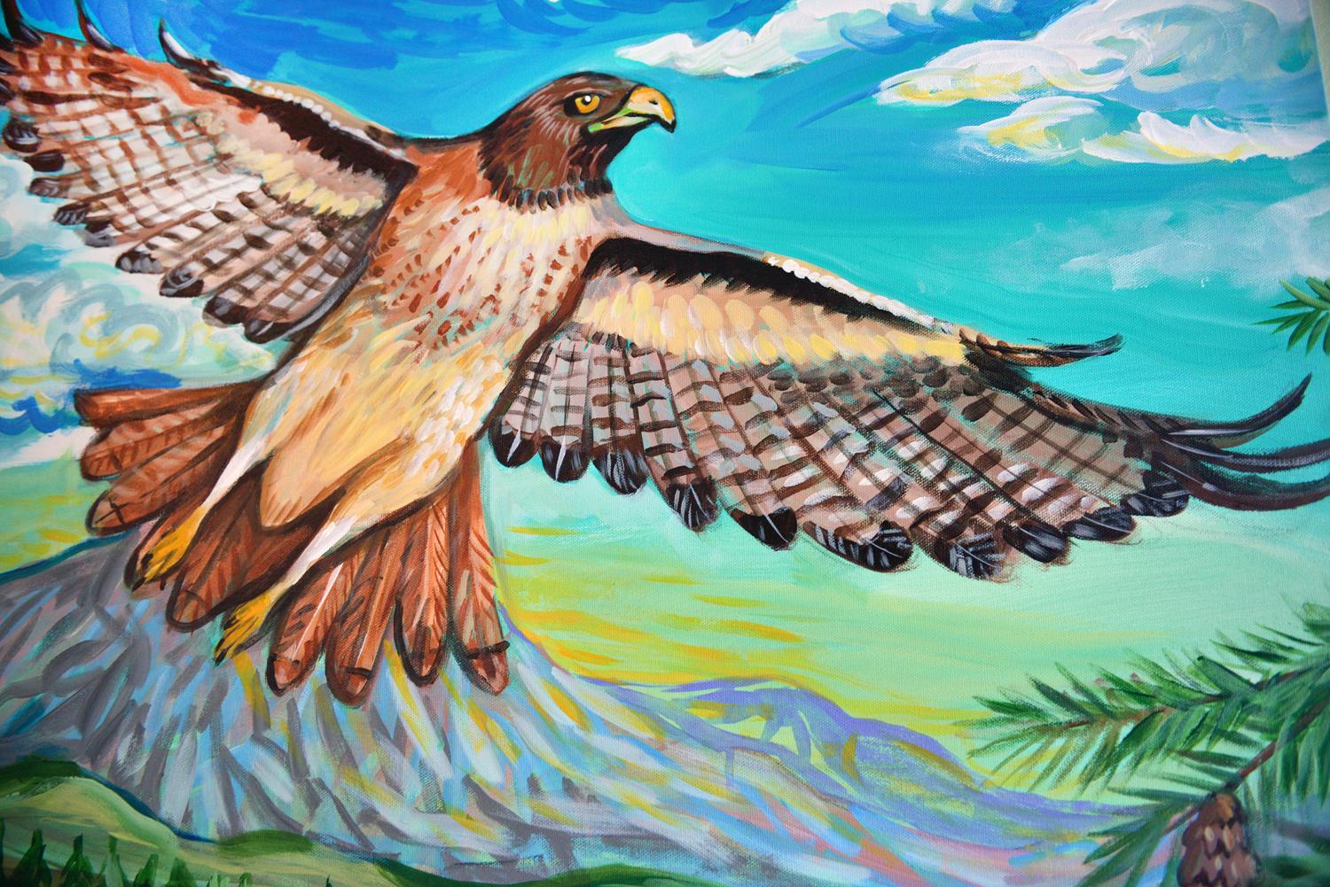 Halcón de cola roja, Pintura original - Animal Painting Azul de Kira Yustak