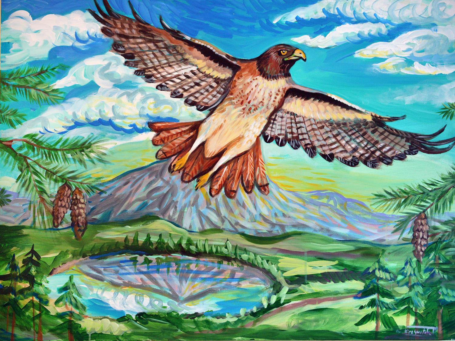 Animal Painting de Kira Yustak - Halcón de cola roja, Pintura original