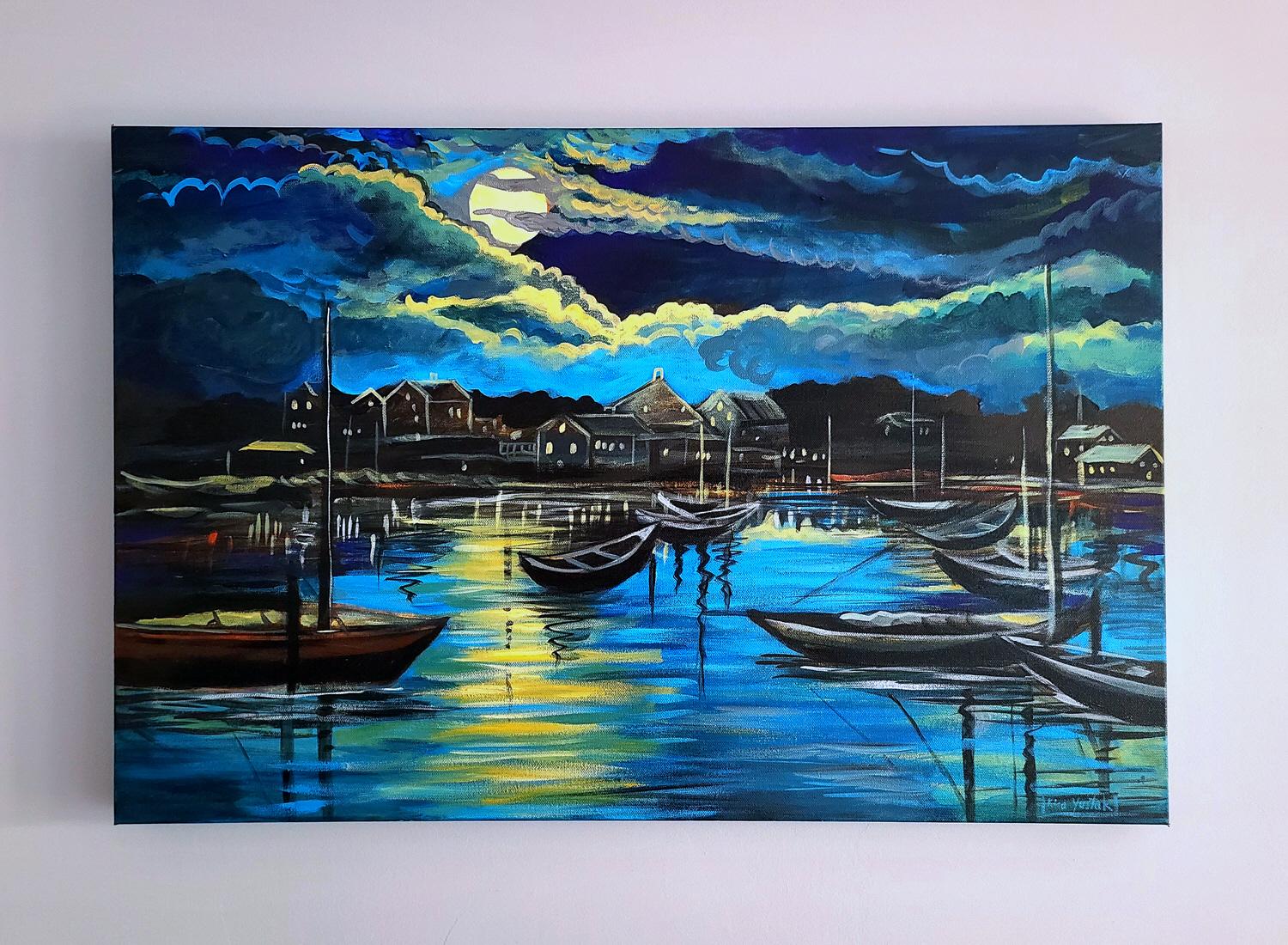 Shark River, Belmar, NJ, Original Painting - Outsider Art Art by Kira Yustak