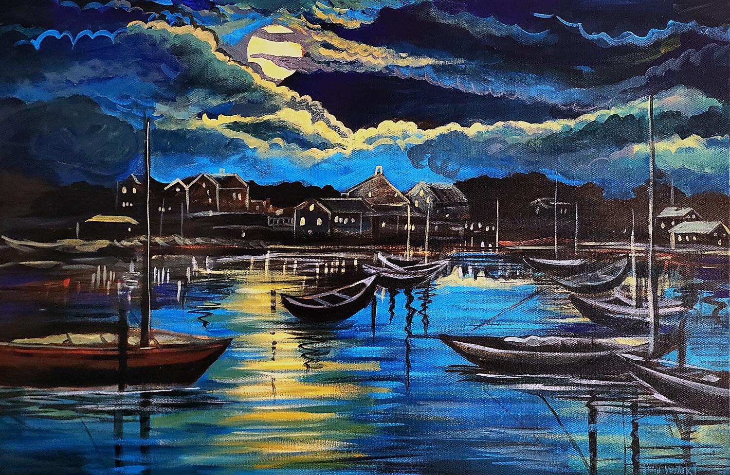 Shark River, Belmar, NJ, Original Painting - Art by Kira Yustak