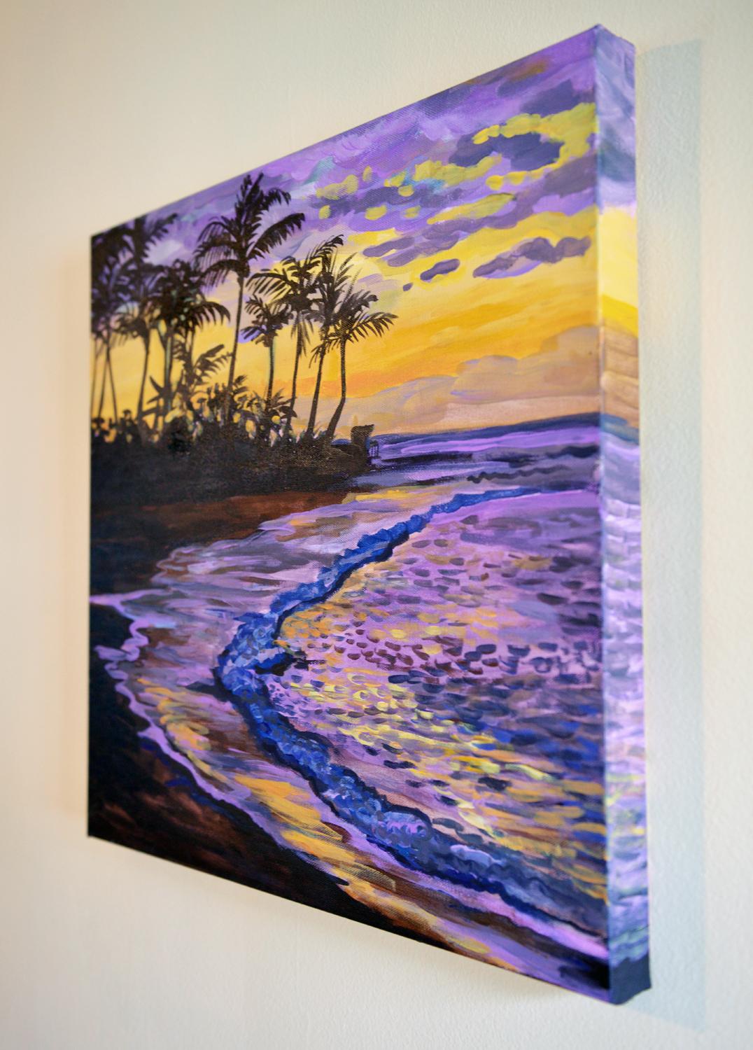 Sunrise in Kauai, Original Painting - Purple Landscape Painting by Kira Yustak