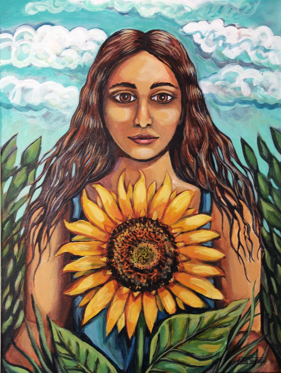 Kira Yustak Figurative Painting - The Sunflower, Original Painting