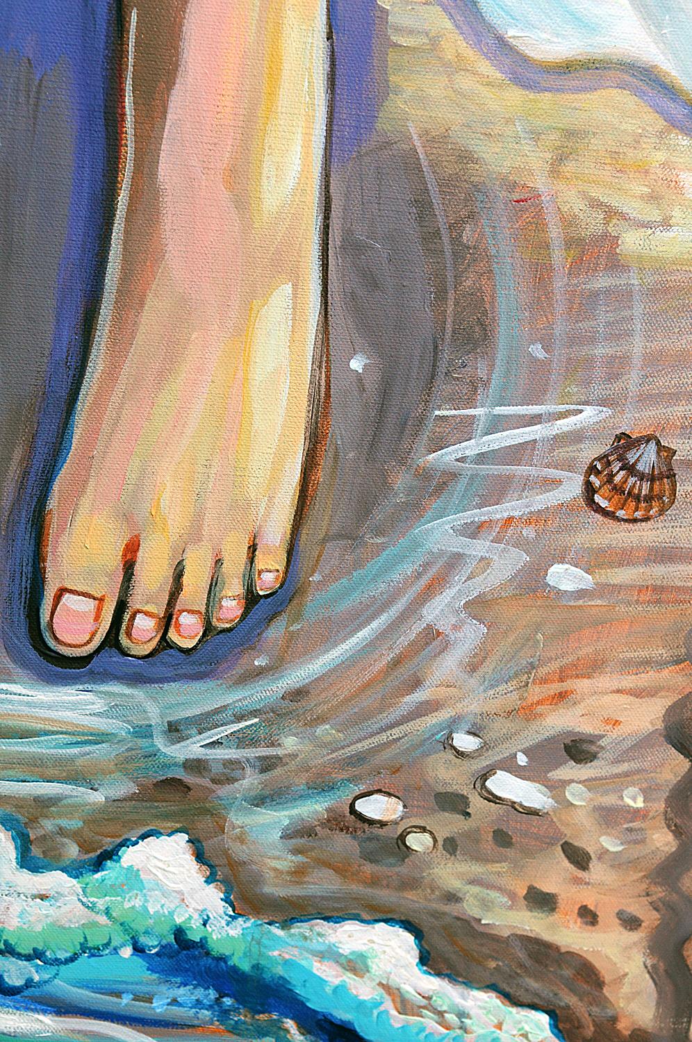 <p>Commentaires de l'artiste<br>Une paire de pieds sur le sable, avec les vagues bouillonnantes de l'océan qui se précipitent à leur rencontre. 