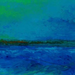 Blue Twilight: Large Abstract Costal Water Landscape with Vivid Greens and Blues