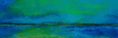 Blue Twilight: Large Abstract Costal Water Landscape with Vivid Greens and Blues