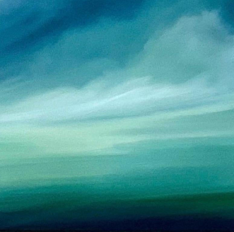 Incoming Spring Rain: large oil painting, dramatic landscape with clouds in blue - Impressionist Painting by Kirby Fredendall