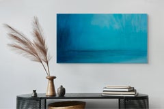 Wrapped in Stillness I: Tonalist Landscape Painting on Acid-Washed Tin, in blue